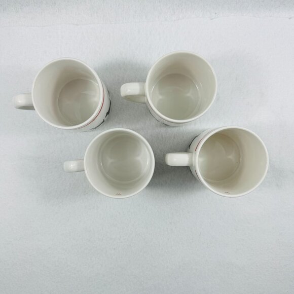 Ceramic Mugs Black Scottish Terrier Dog Pattern & Red Stripe Set of 4 - Picture 7 of 8